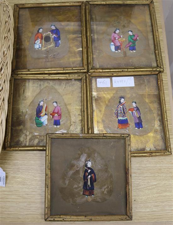 A set of Chinese paintings on leaves in bamboo frames